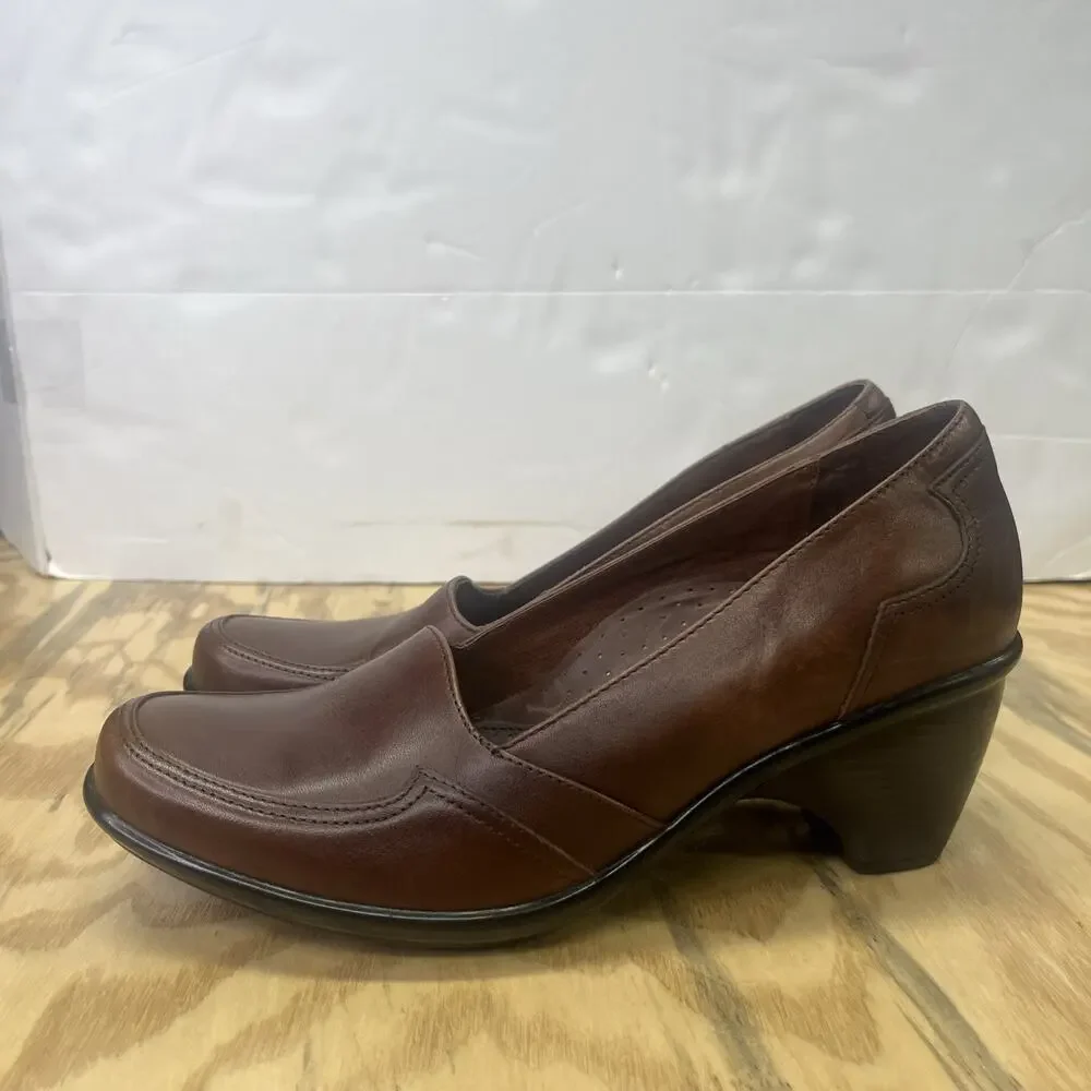 Dansko Ren Slip On Shoes Women EU 40 US 9 Loafer Heels Brown Leather Career